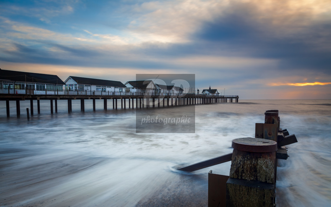 "Dawn over Southwold Pier" stock image