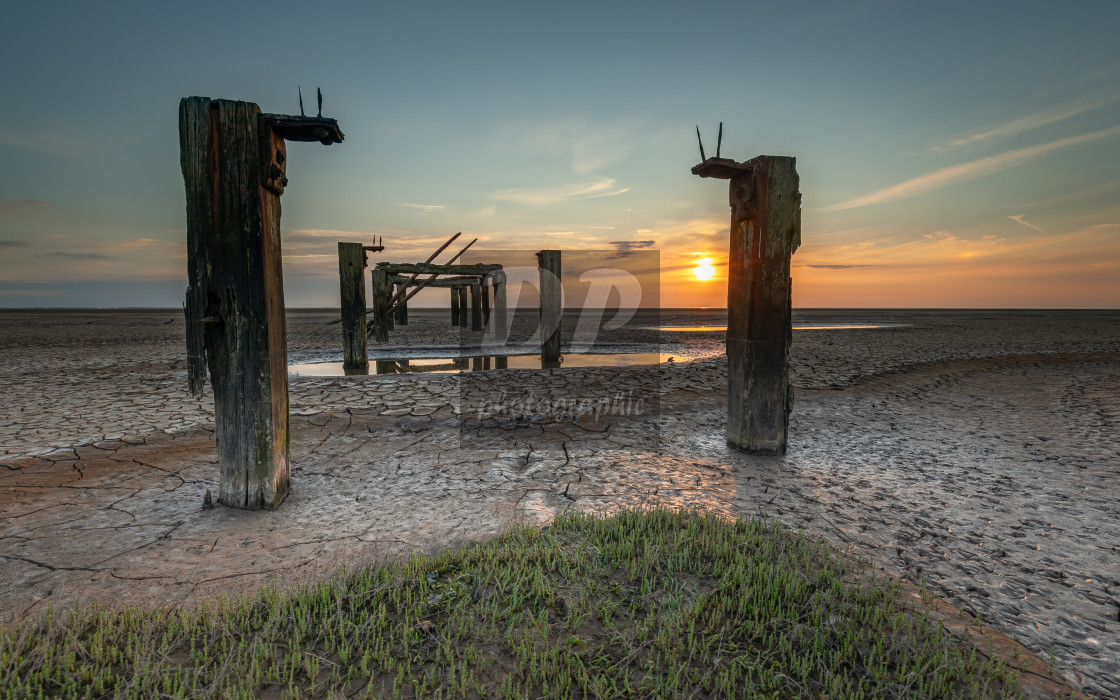 "Low Tide Sunset on Snettisham Beach" stock image