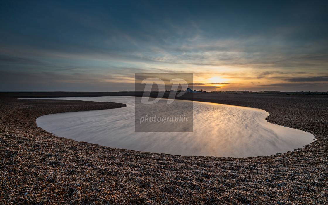 "Beach Sunset at Shingle Street Suffolk" stock image