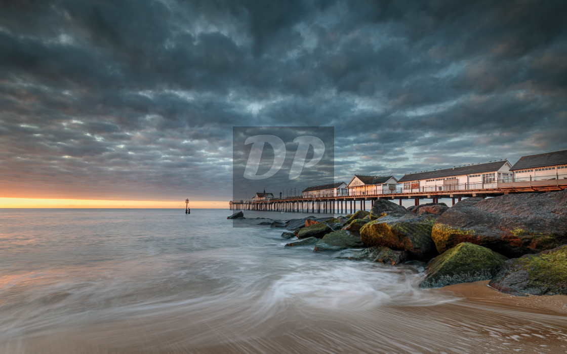 "First Light on Southwold Pier" stock image