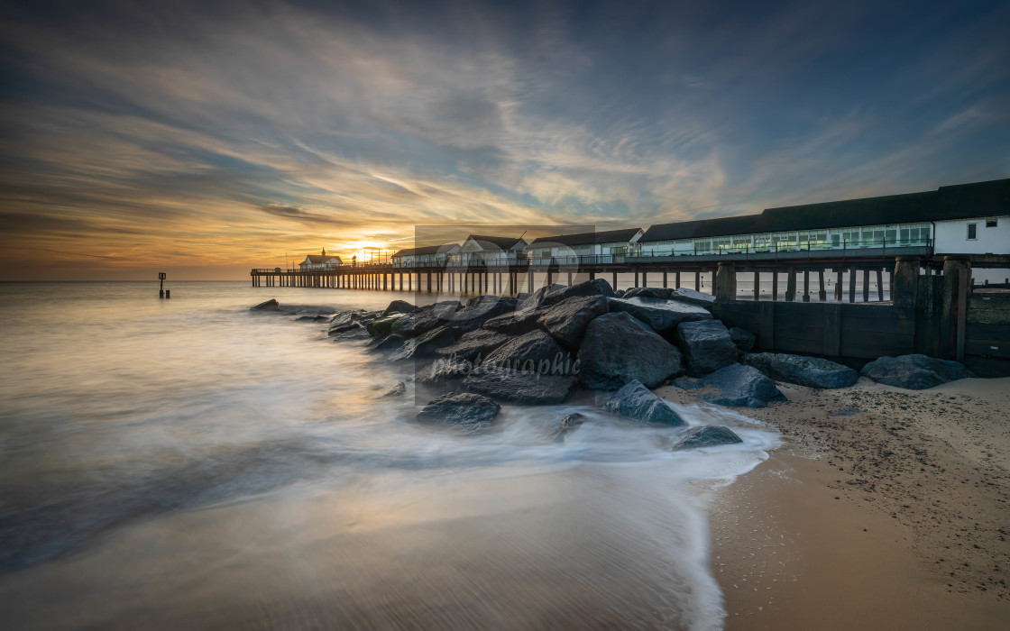 "Christmas Eve Sunrise Over Southwold Pier" stock image