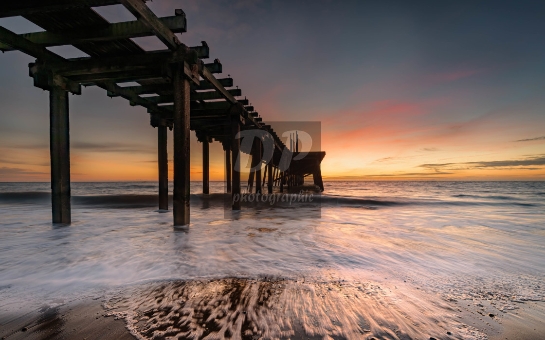 "Lowestoft Pier at Sunrise" stock image