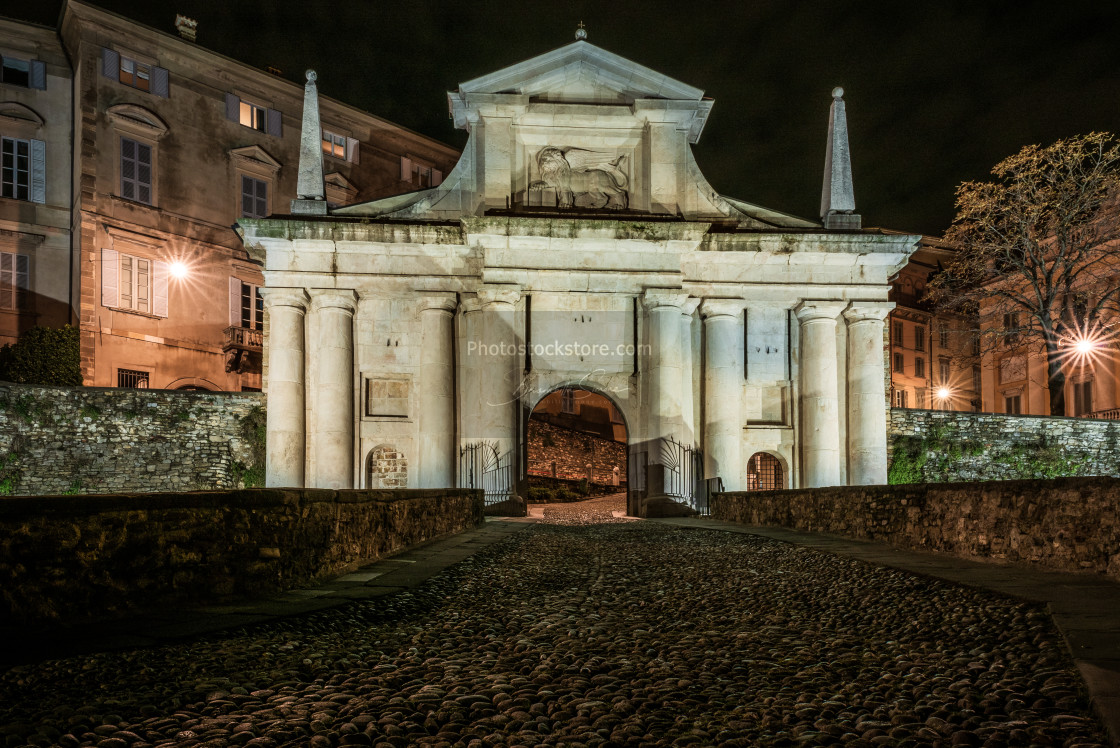 "Front view of Porta San Giacomo in the upper city of Bergamo. Ni" by Brambilla Simone - £6.72 "Front view of Porta San Giacomo in the upper city of Bergamo. Ni" stock image
