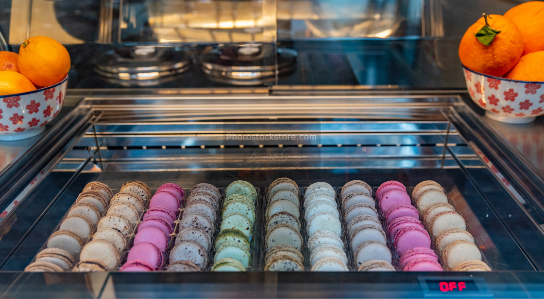 "Macarons displayed in a shop window of a pastry shop" by Brambilla Simone - £6.87 "Macarons displayed in a shop window of a pastry shop" stock image