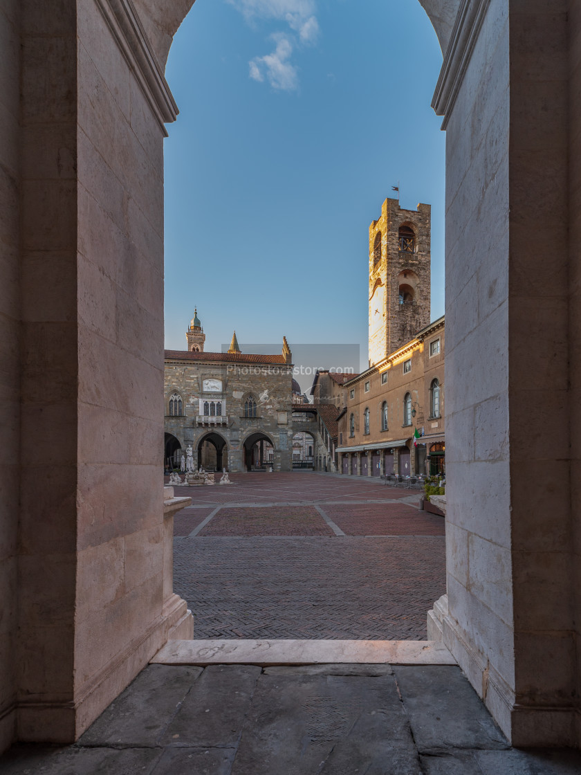 "Piazza Vecchia in Bergamo Alta seen from the arcades of the Coll" by Brambilla Simone - £6.87 "Piazza Vecchia in Bergamo Alta seen from the arcades of the Coll" stock image