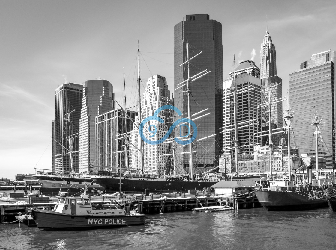 "Boats & Ships moored at South Street Seaport, New York" stock image