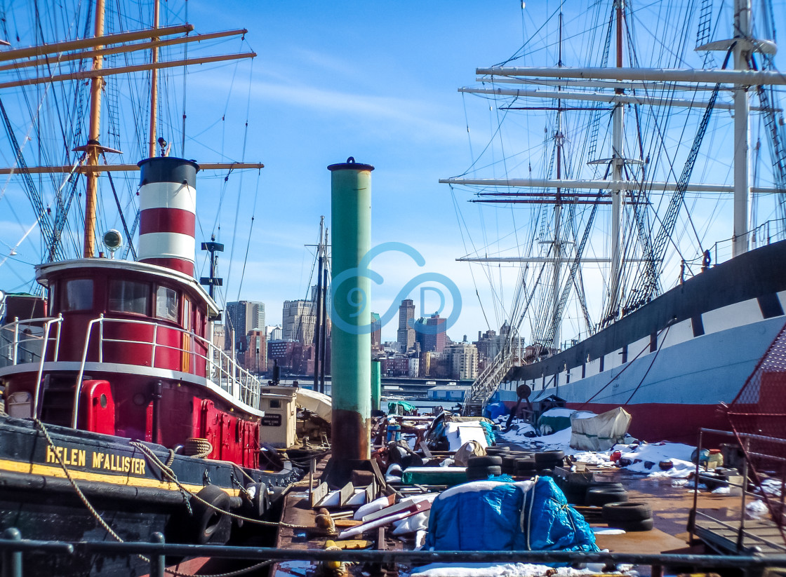 "Boats & Ships moored at South Street Seaport, New York" stock image