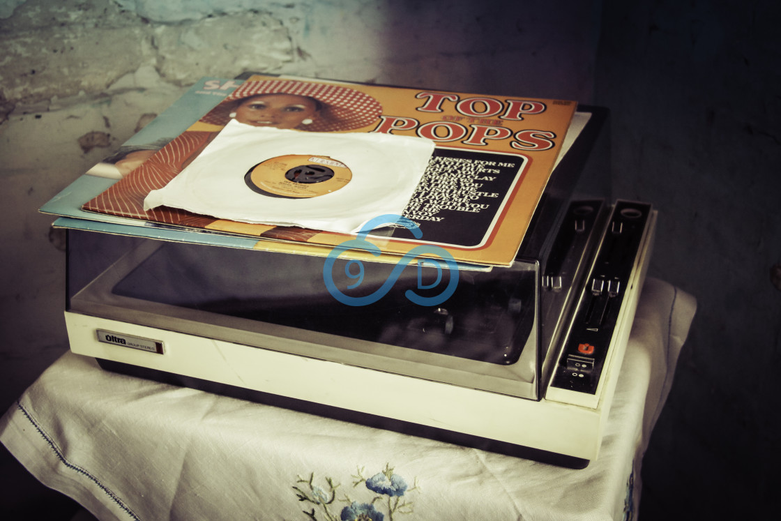 "Old Record Player & Records" stock image