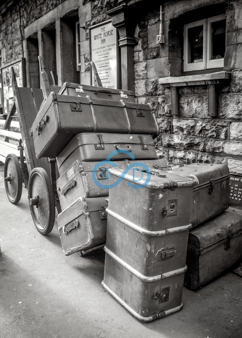 "Old Suitcases on a Train Station Platform" stock image