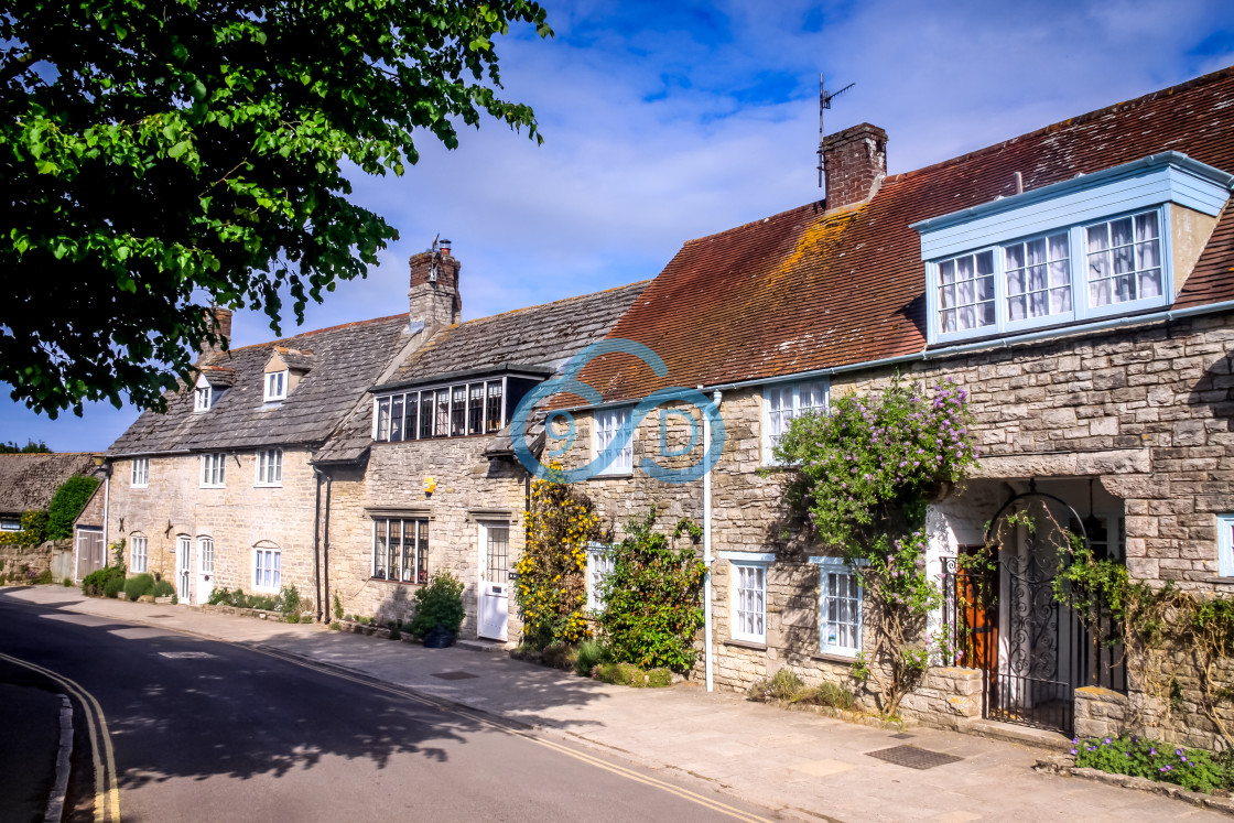 "Cottages at Corfe Castle, Dorset" stock image