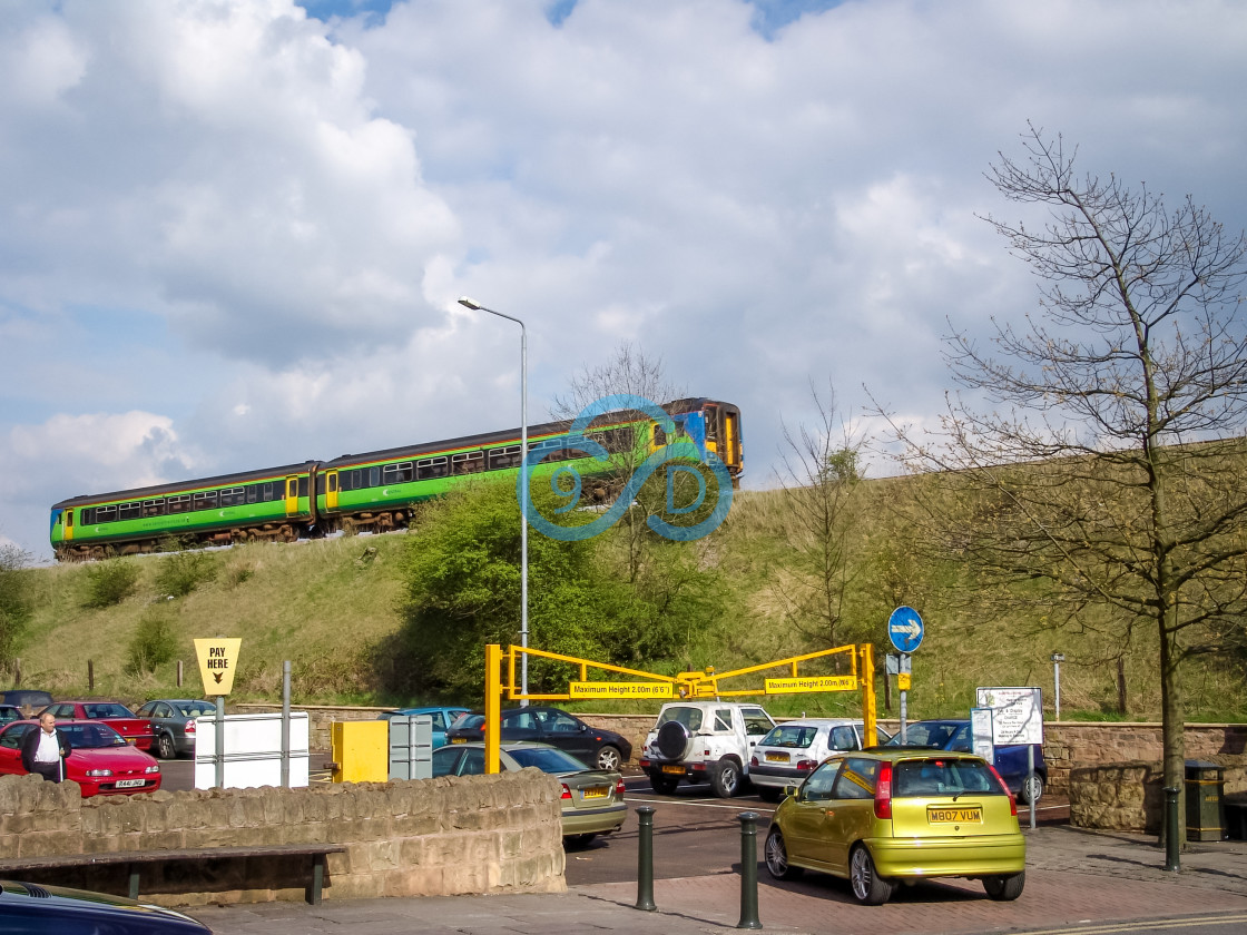 "Train approaching Mansfield Train Station" stock image