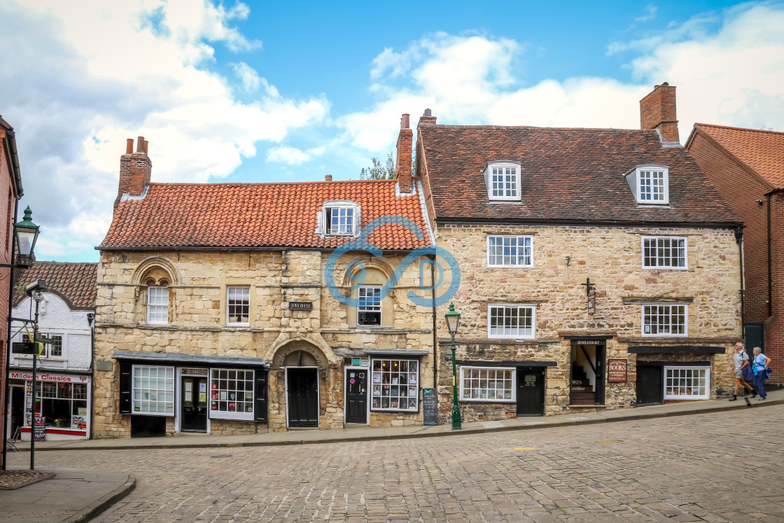 "Old Shops on Steep Hill, Lincoln" stock image