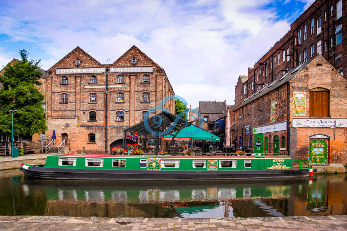 "A Narrowboat moored on Nottingham Canal" stock image