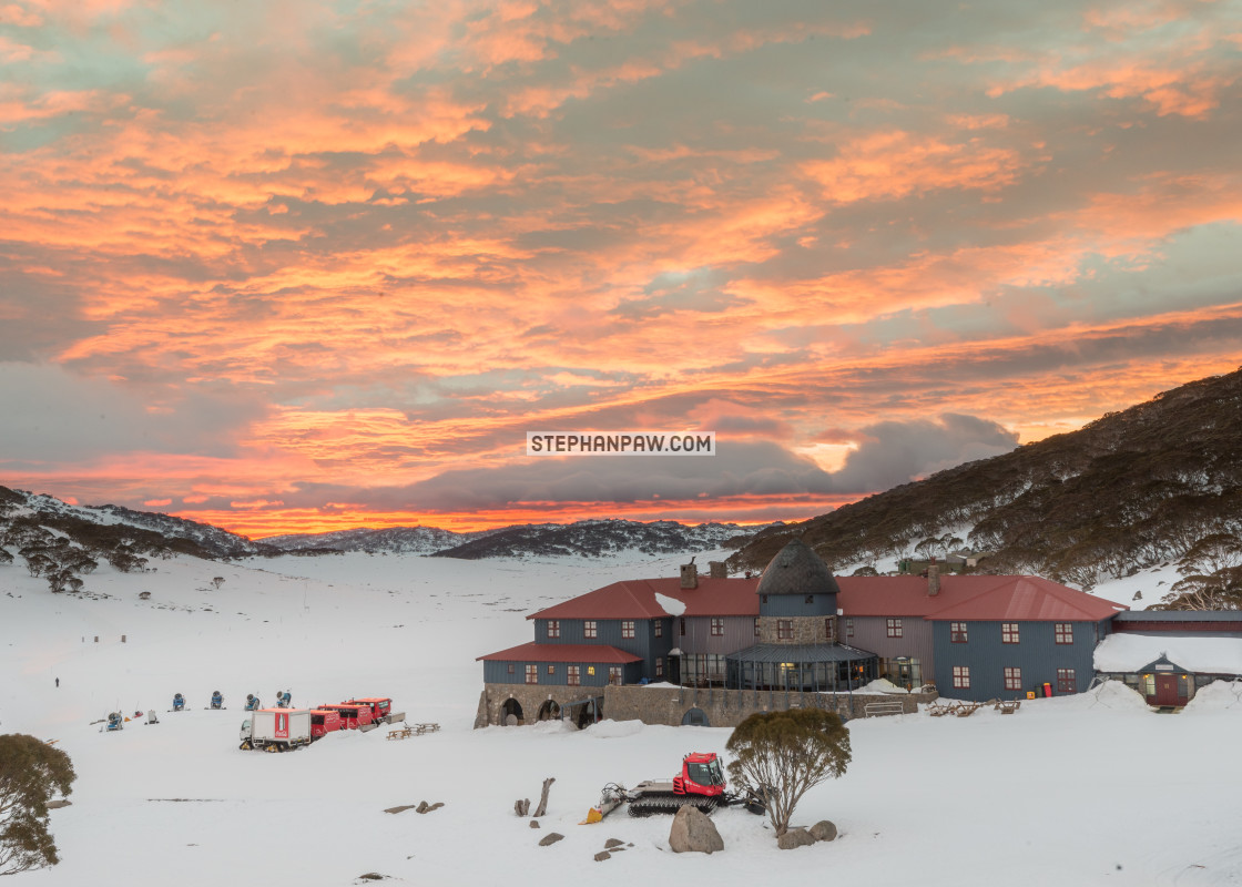 "Sunrise over Kosciuszko Chalet" stock image