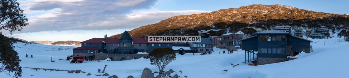 "Last light over the village // Charlotte Pass, Australia" stock image