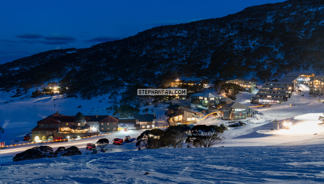 "Alpine village at dusk // Charlotte Pass, Australia" stock image