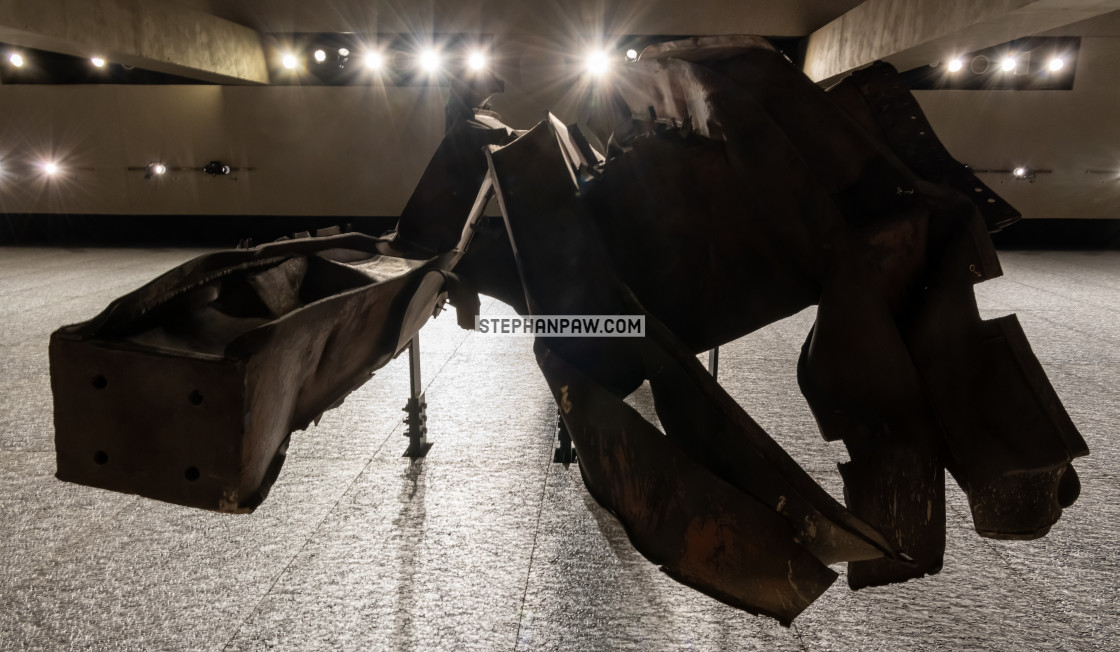 "Mangled steel column of the World Trade Centre // 9/11 Memorial" stock image