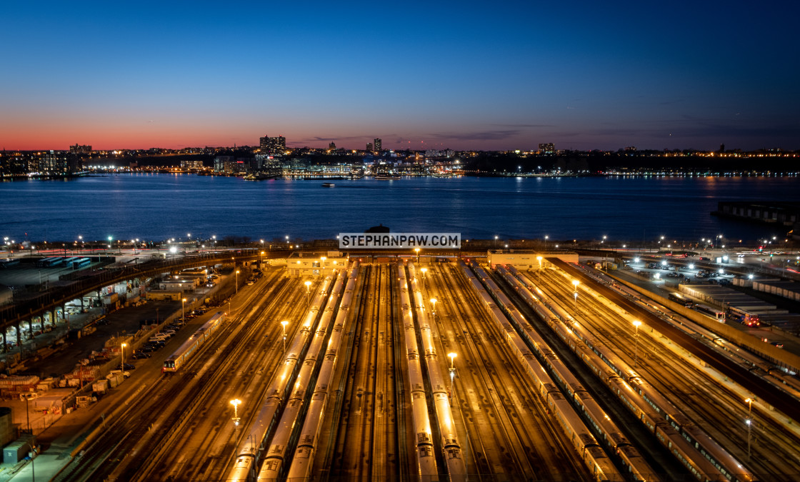 "New Jersey skyline and West Side Yard at dusk // Hudson Yards, N" stock image