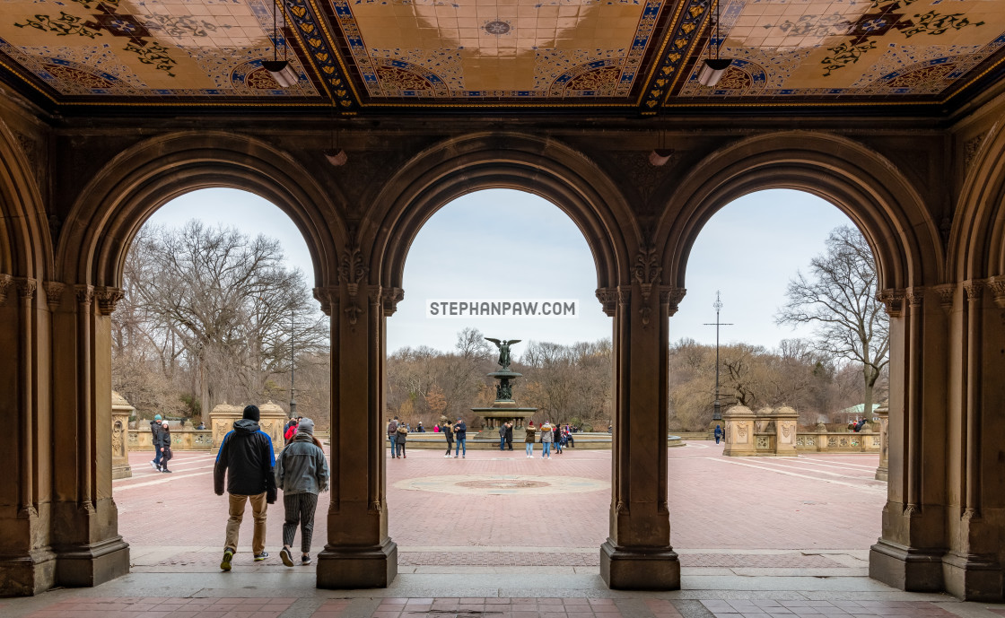 "Bethesda fountain through the arches // Central Park, New York" stock image