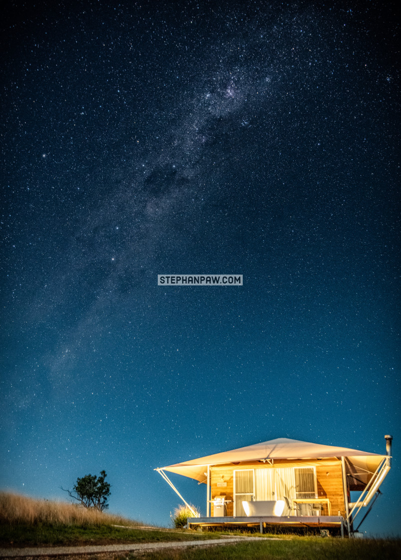 "Perfect timing of the milky way over Sierra Escape // Piambong, NSW" stock image