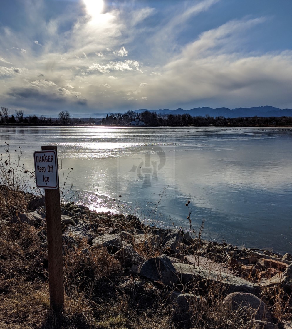 "Erie skies and frozen lakes, Colorado, North America" stock image