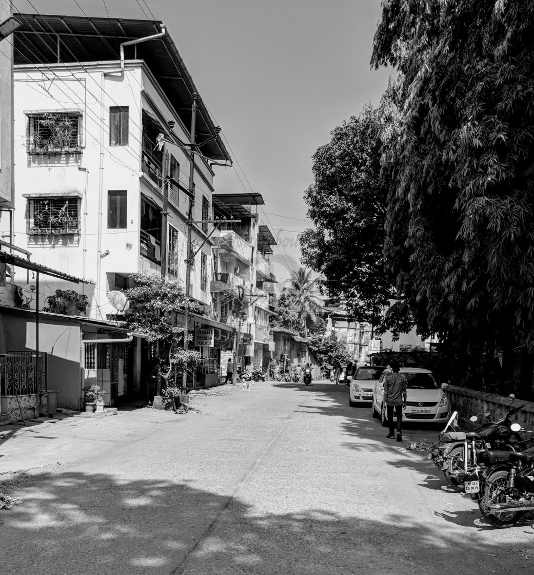 "A black and white Mangalore street" stock image