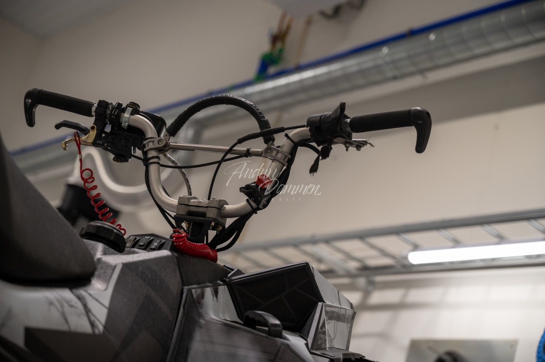 "Closeup of snowmobile" stock image