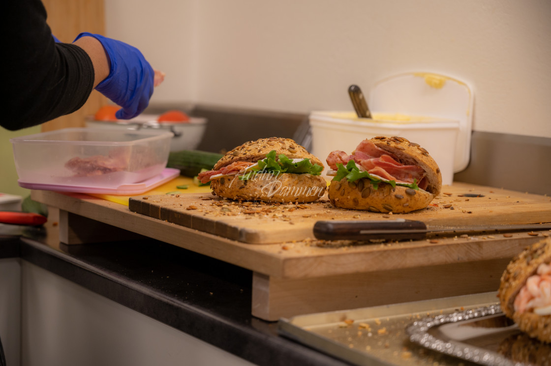 "Making sandwiches" stock image