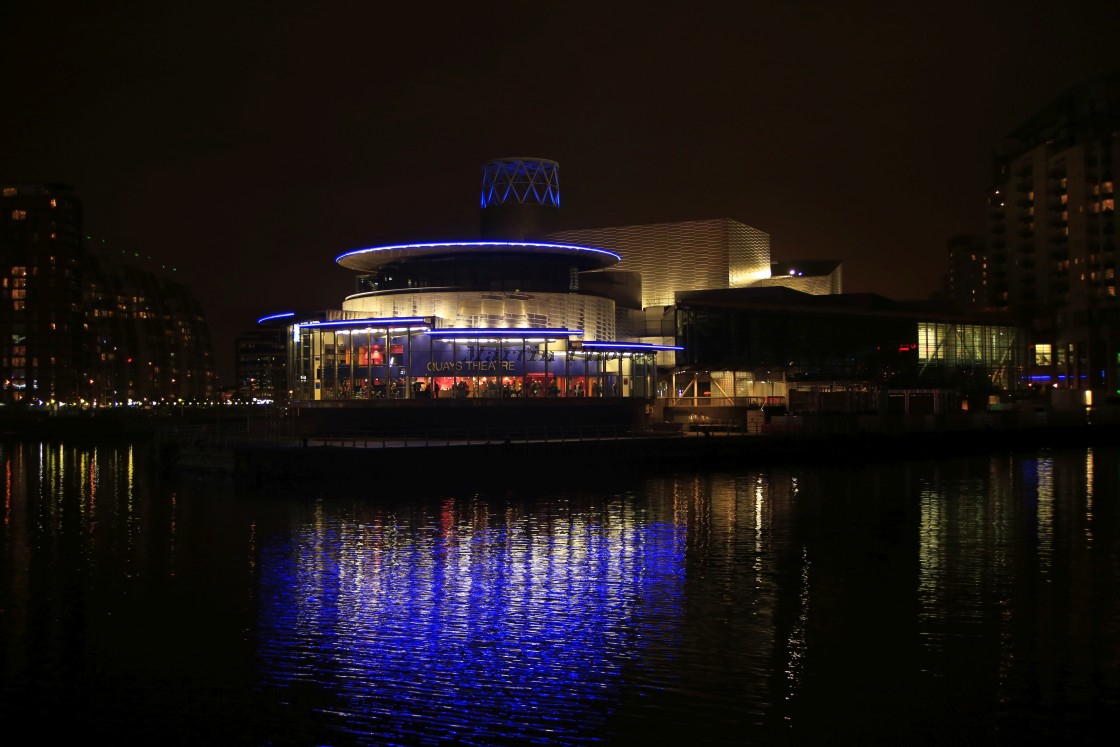 "The Lowry Theatre at night" stock image