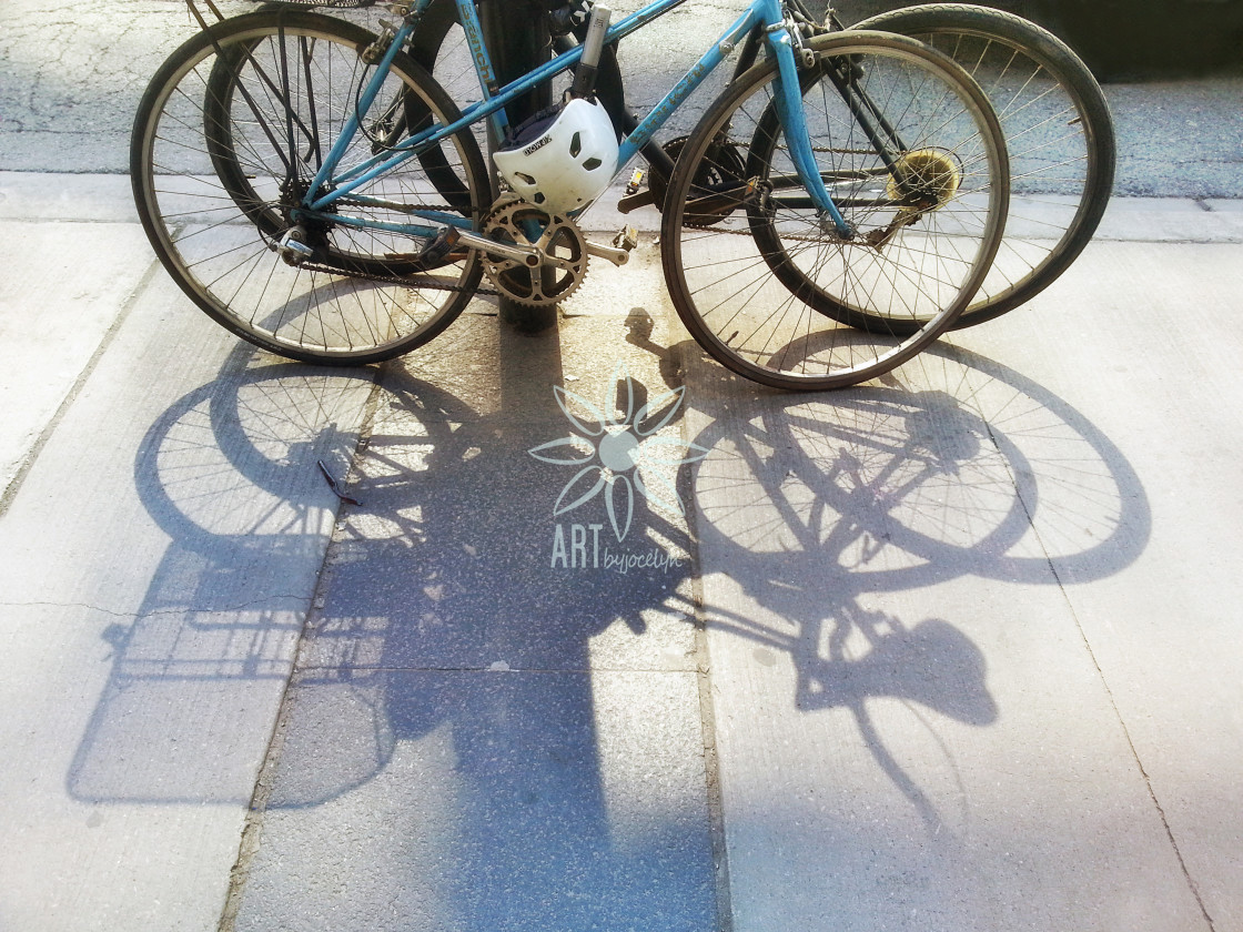 "Bicycle Shadows on City Sidewalk" by Jocelyn Ball - $6.32 "Bicycle Shadows on City Sidewalk" stock image