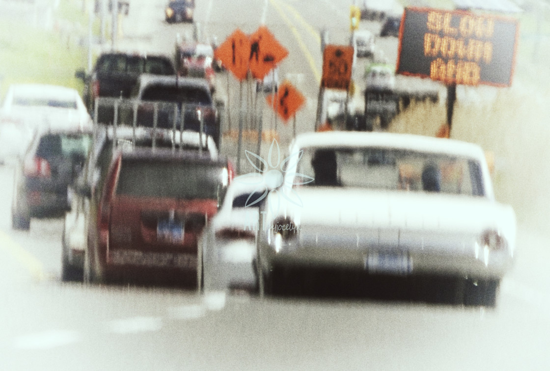 "Old Car Blurred Highway Construction" stock image