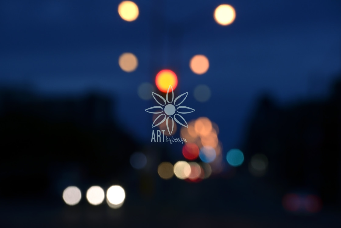 "City Street at Night and Coloured Lights Bokeh" by Jocelyn Ball - $6.32 "City Street at Night and Coloured Lights Bokeh" stock image