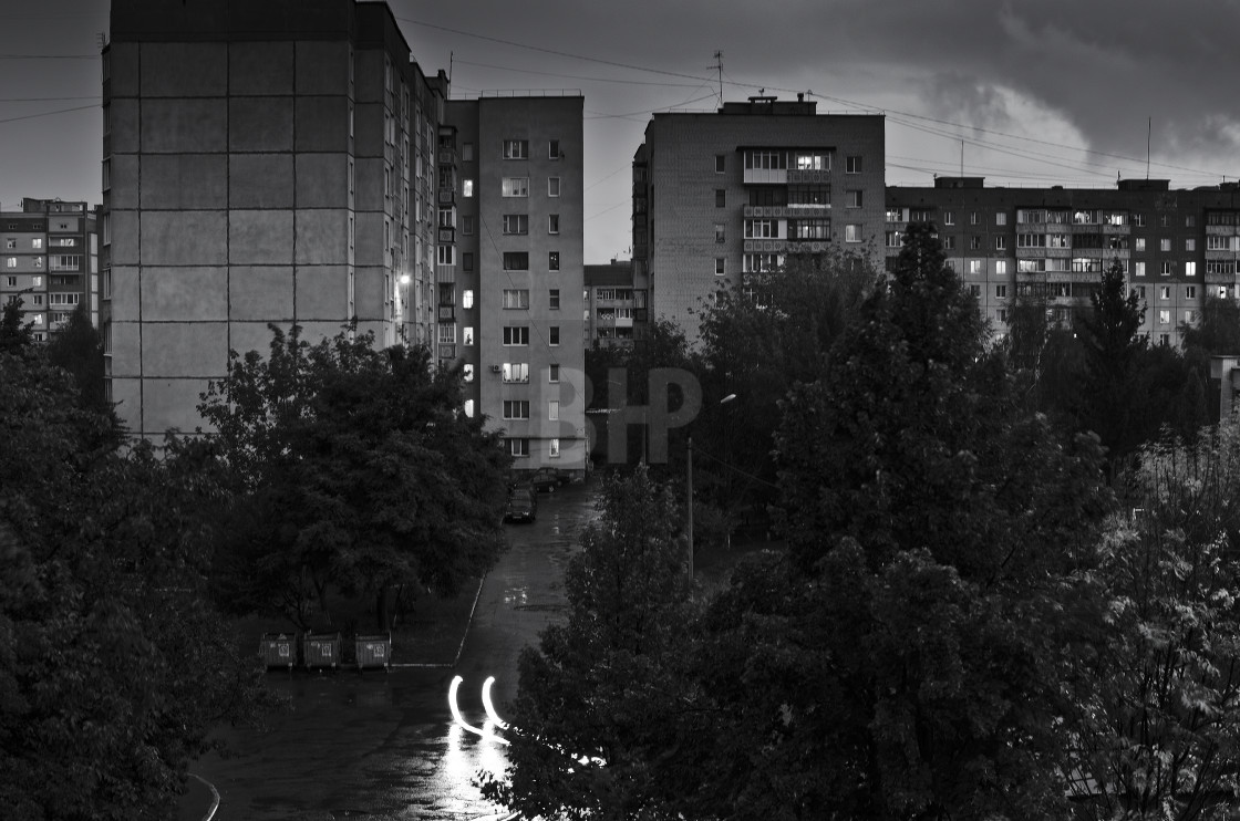 "Soviet era architecture residential view at dusk" by Brendan Howard - £10.00 "Soviet era architecture residential view at dusk" stock image
