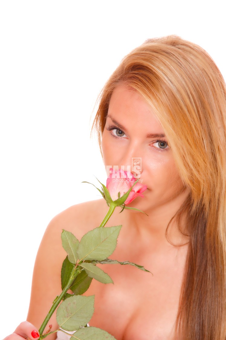 "Portrait of Fresh and Beautiful woman with flower" stock image