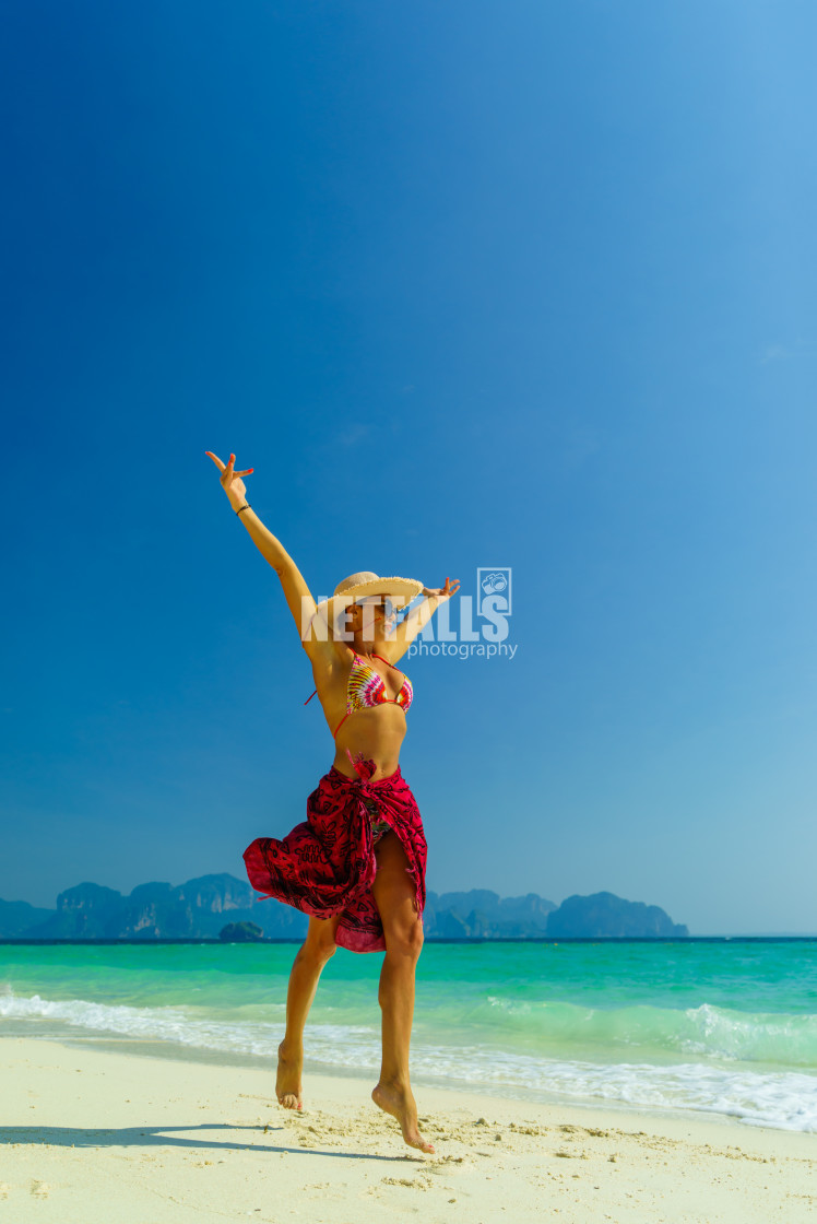 "Woman at the beach in Koh Poda island Thailand" stock image