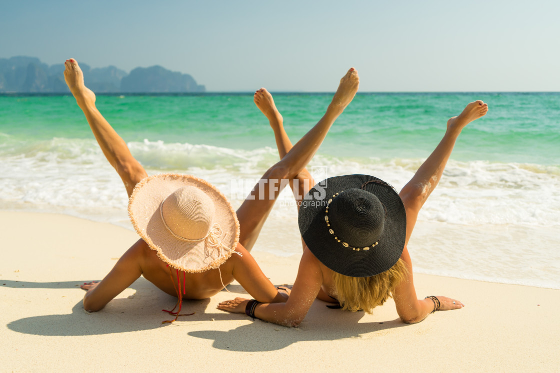 "Two Women at the beach in Koh Poda island Thailand" stock image