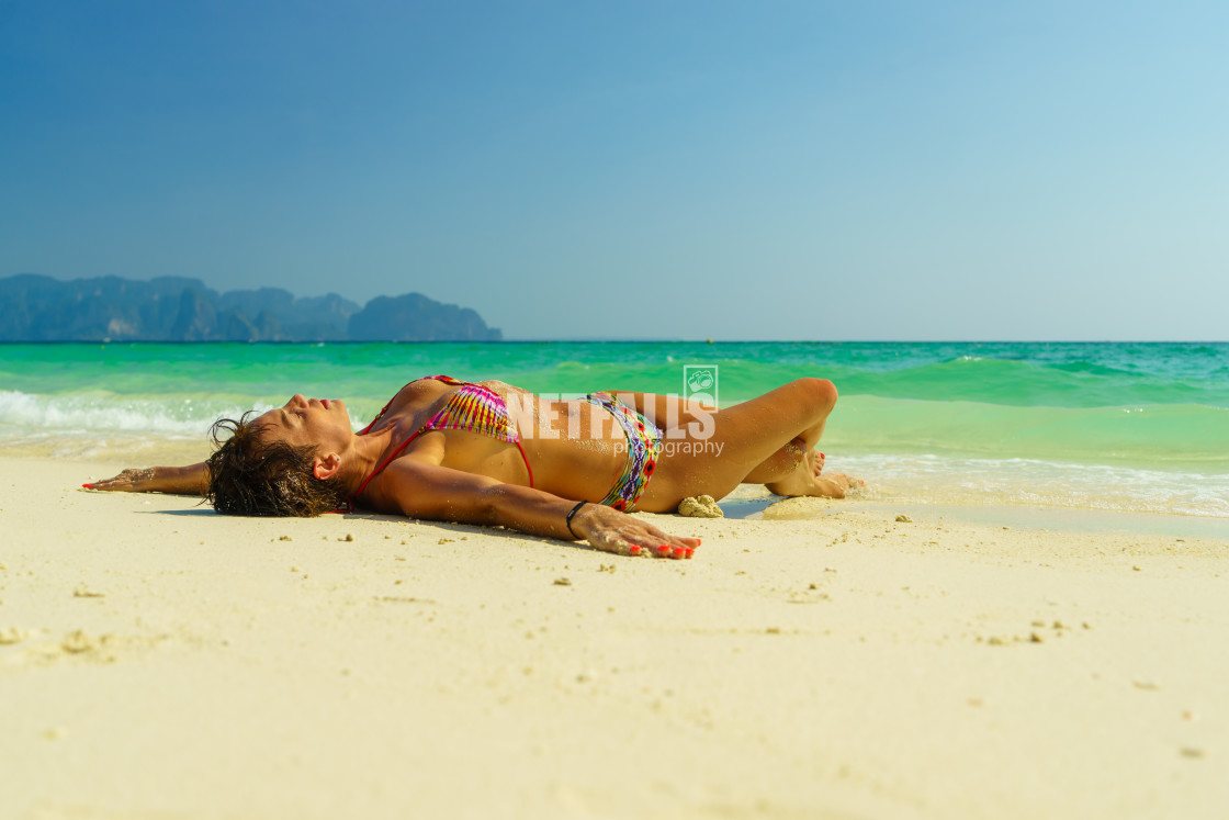 "Woman at the beach in Koh Poda island Thailand" stock image