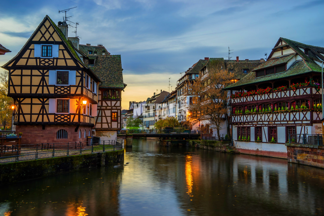 "Strasbourg Alsace France. Traditional half timbered houses" stock image