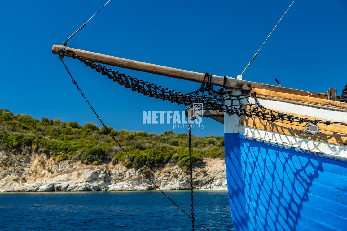 "Sailing boat at sea in Meganisi" stock image