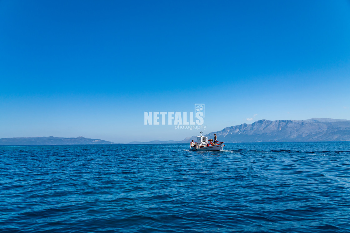 "boat at sea in Meganisi island" stock image