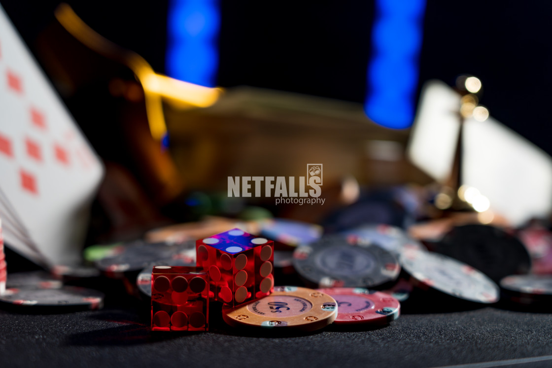 "Casino set with Roulette, cards, dice and chips" stock image