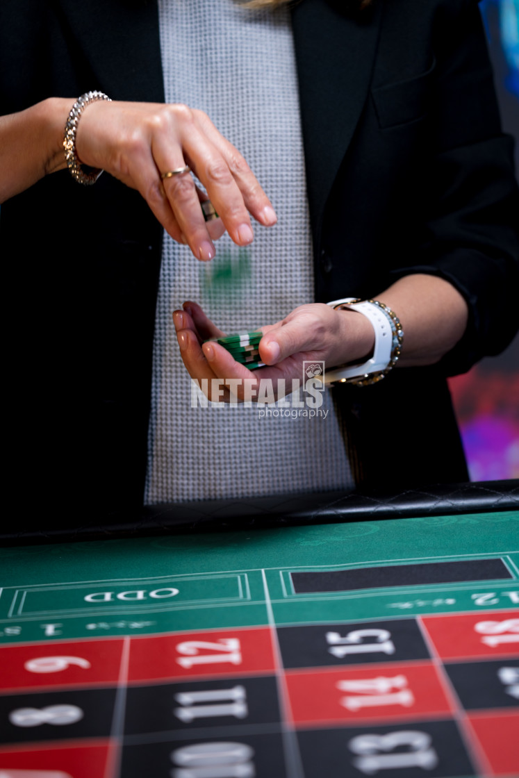 "Woman playing at the roulette table" stock image