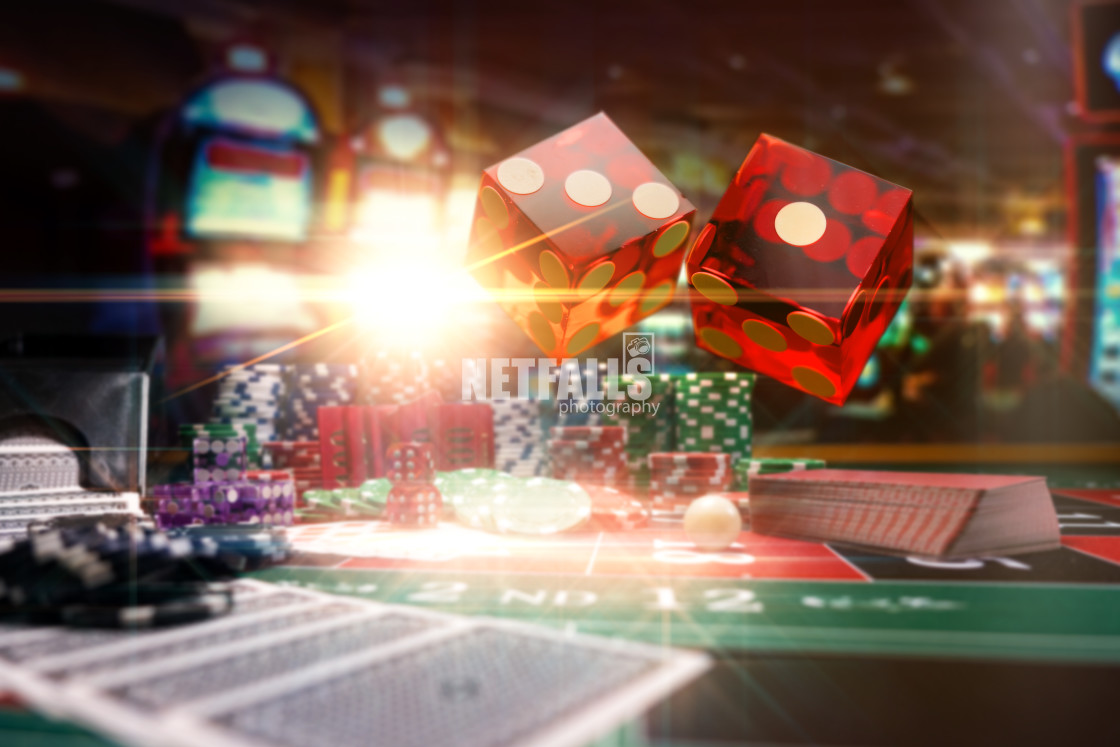 "Casino set with Roulette, cards, dice and chips" stock image