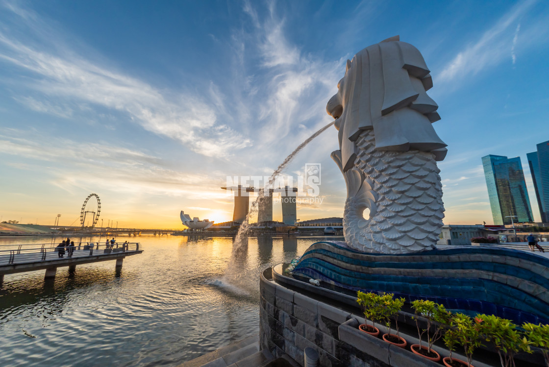 "Singapore Merlion Park downtown Singapore business district" stock image