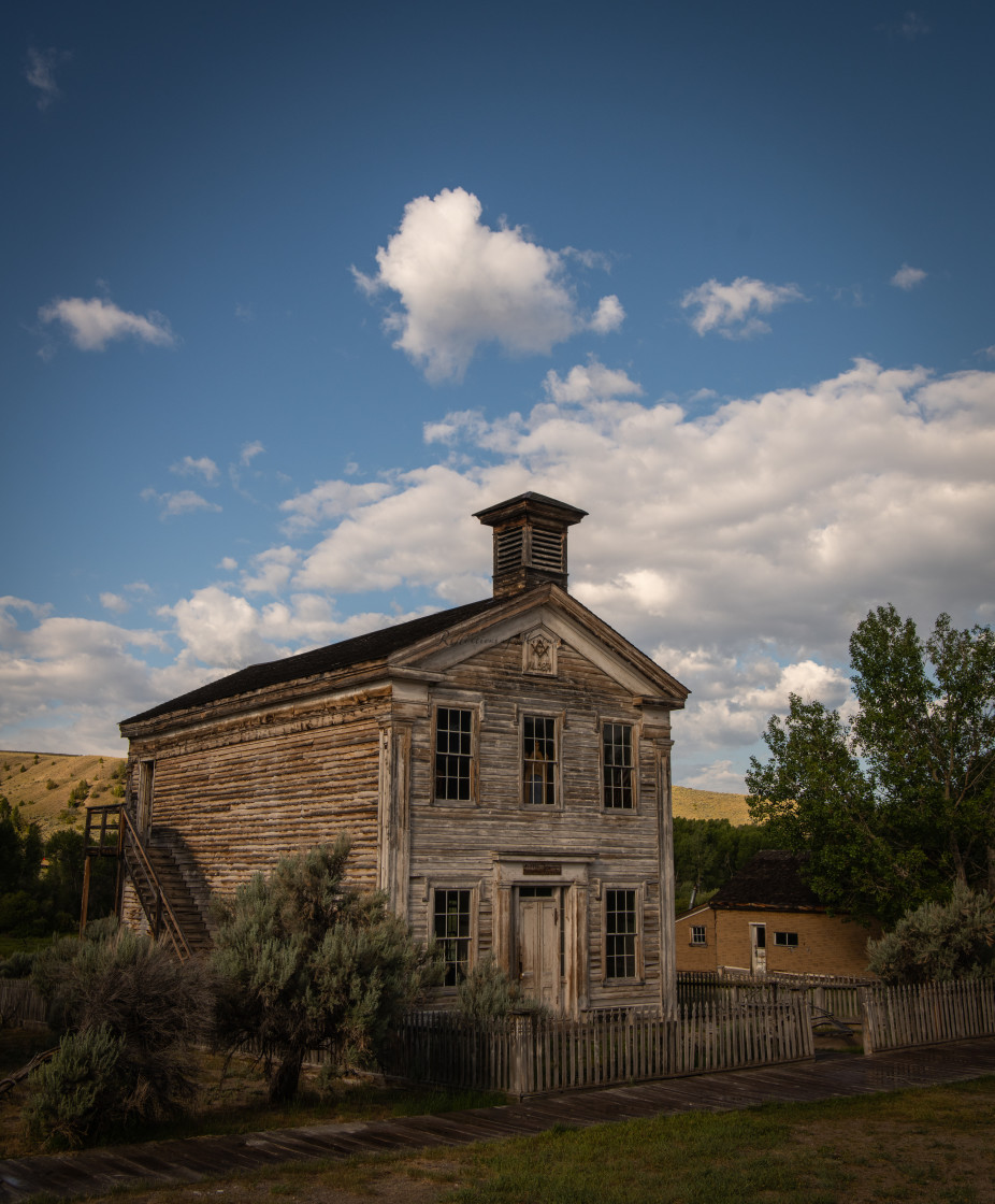 "School house and Masonic Lodge in Bannack Montana" stock image