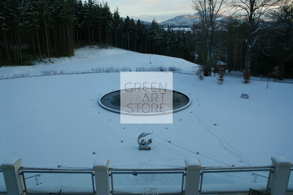 "Powerscourt snowed in courtyard and fountain" stock image