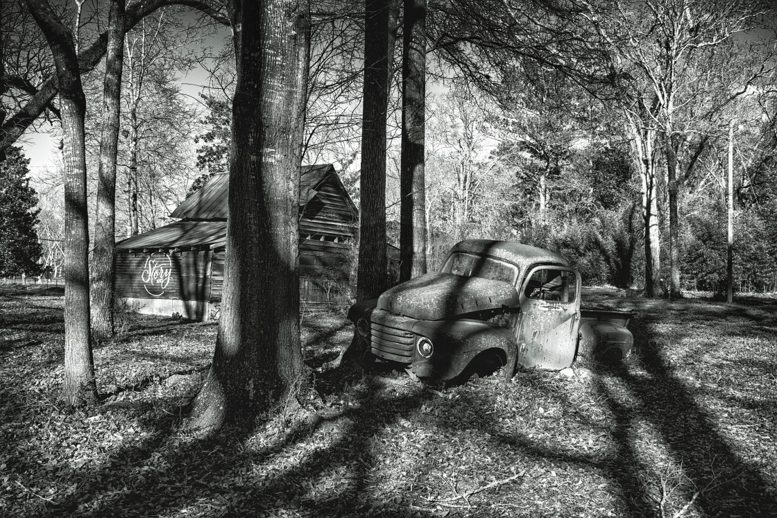 "A pickup truck and a Barn" stock image