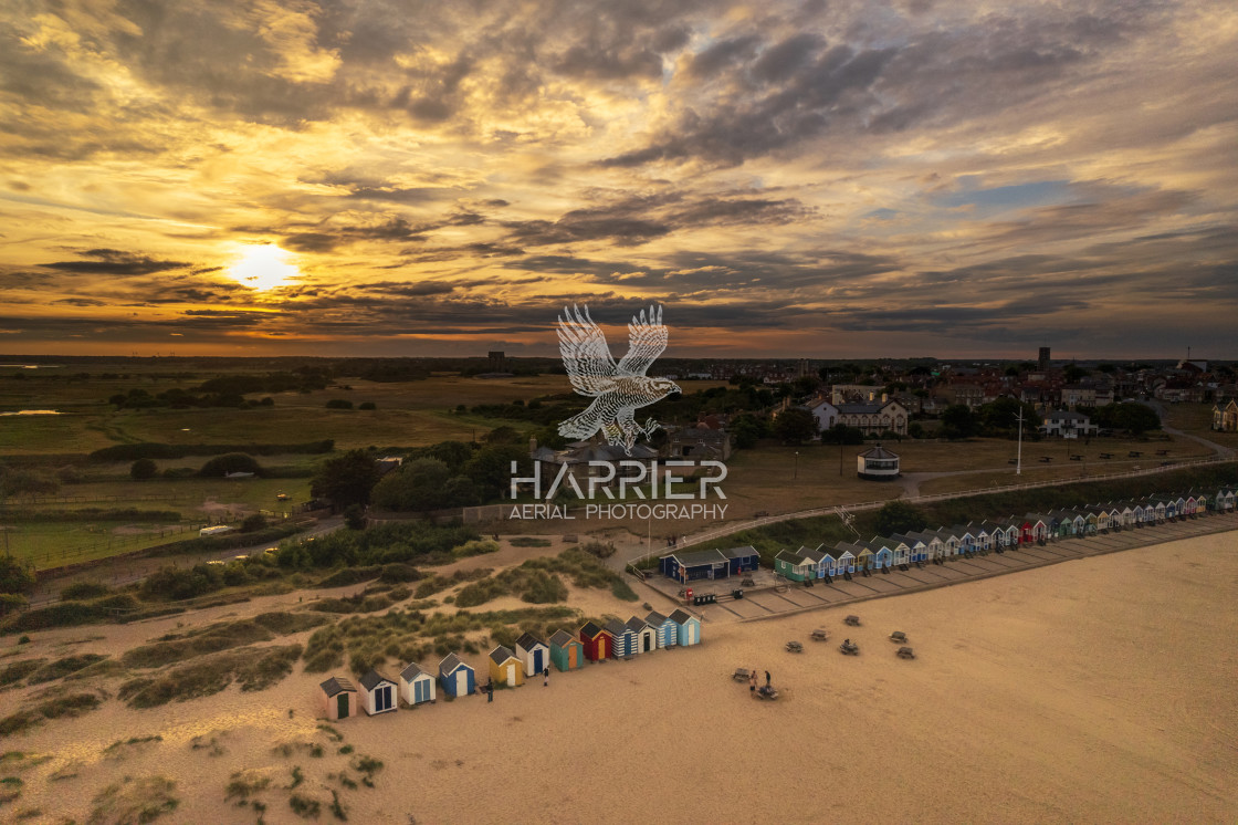 "Beach Huts at Sunset" stock image