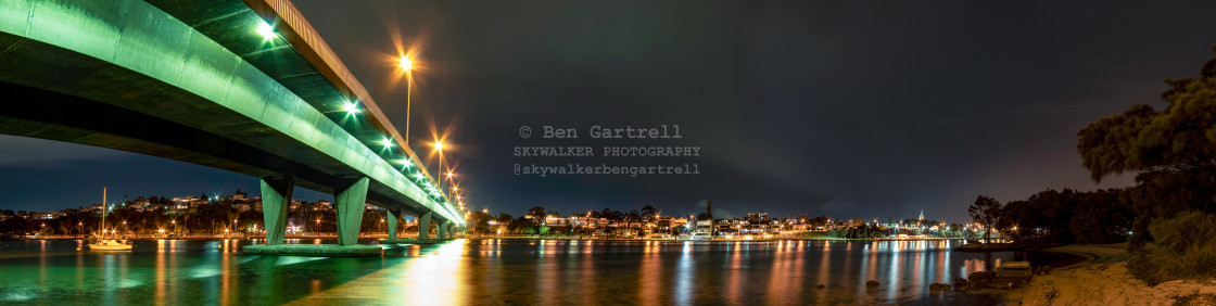"Fremantle traffic bridge at night panorama" by SKYWALKER - $1.26 "Fremantle traffic bridge at night panorama" stock image