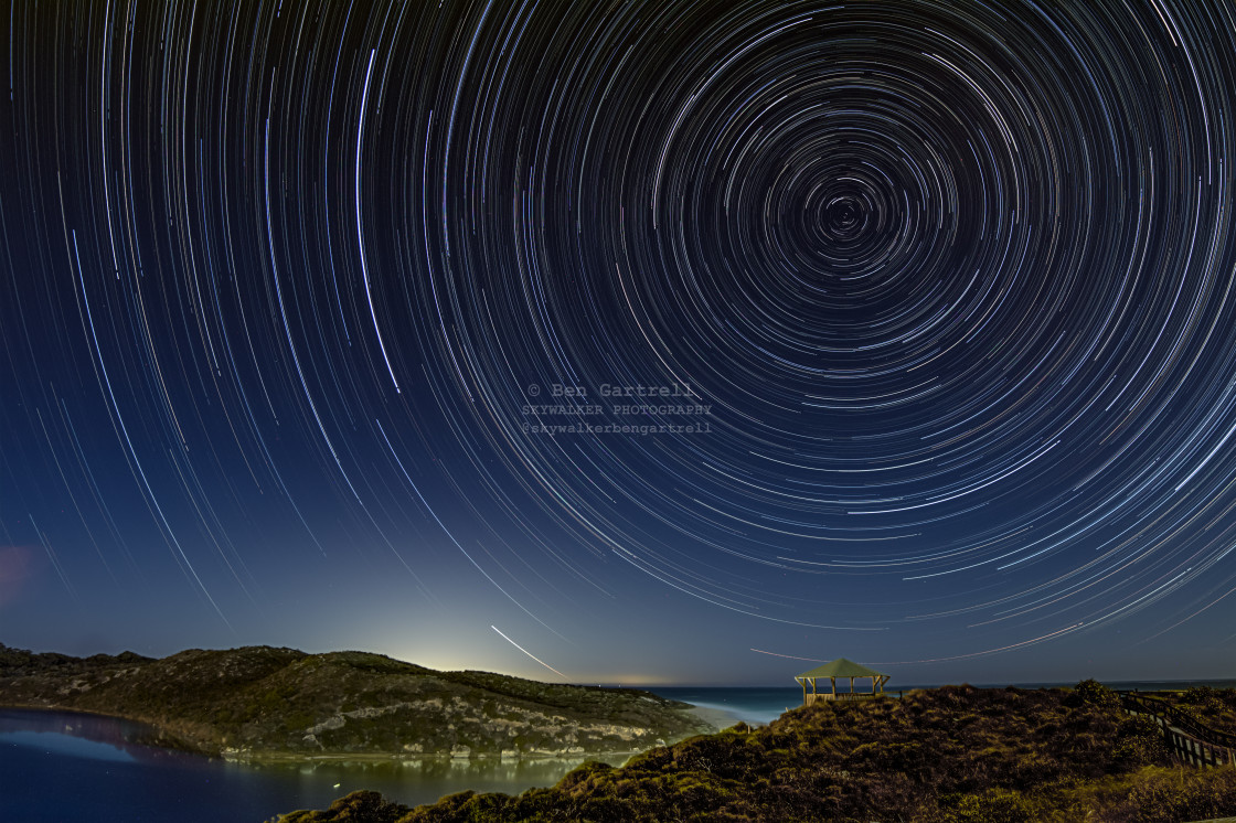 "Star Trails over Moore River, Guilderton" stock image